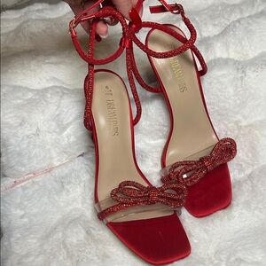 Dream Pairs Red Glitter Strappy Heels